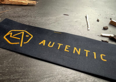 Woven label for glamping brand Autentic. Designed by Dumonk, co-founder of "Three Tales"