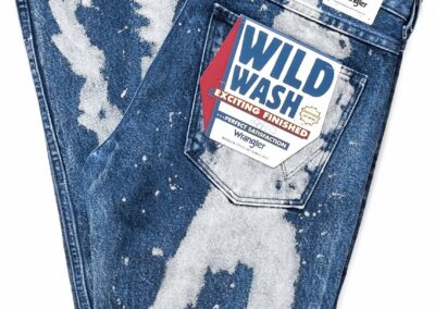 Special washed denim by wrangler, product development by Laura Dixon co-founder "Three Tales"